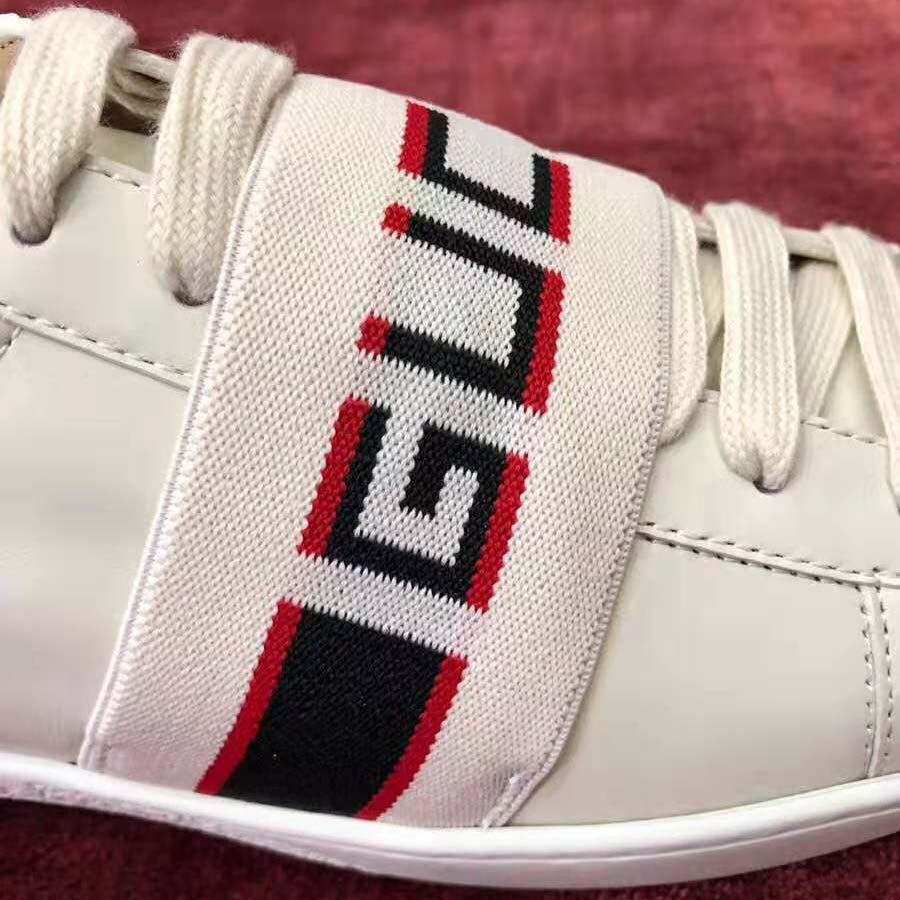 Gucci Unisex Ace Sneaker with Gucci Stripe in White Leather Rubber Sole