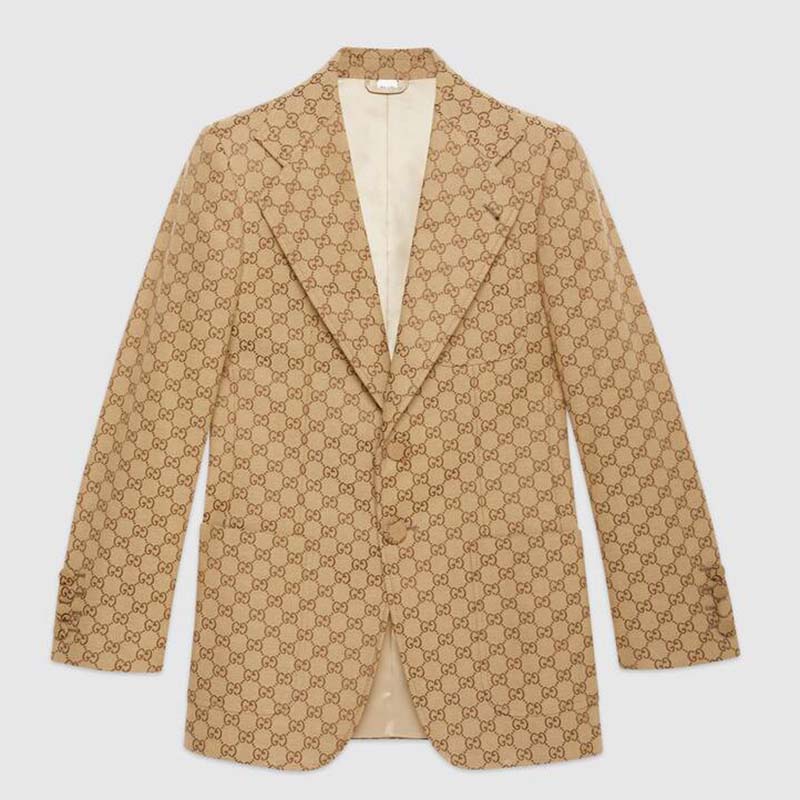 Gucci Women GG Canvas Jacket Camel/Ebony GG Cotton Canvas Full Canvas Construction