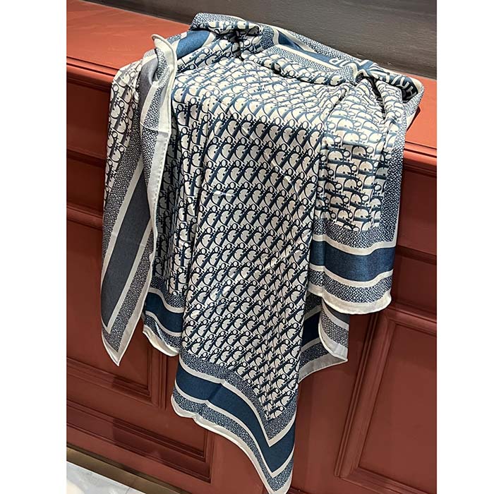 Dior Women CD Dior Oblique Diortwin 70 Square Scarf Navy Blue Silk Twill