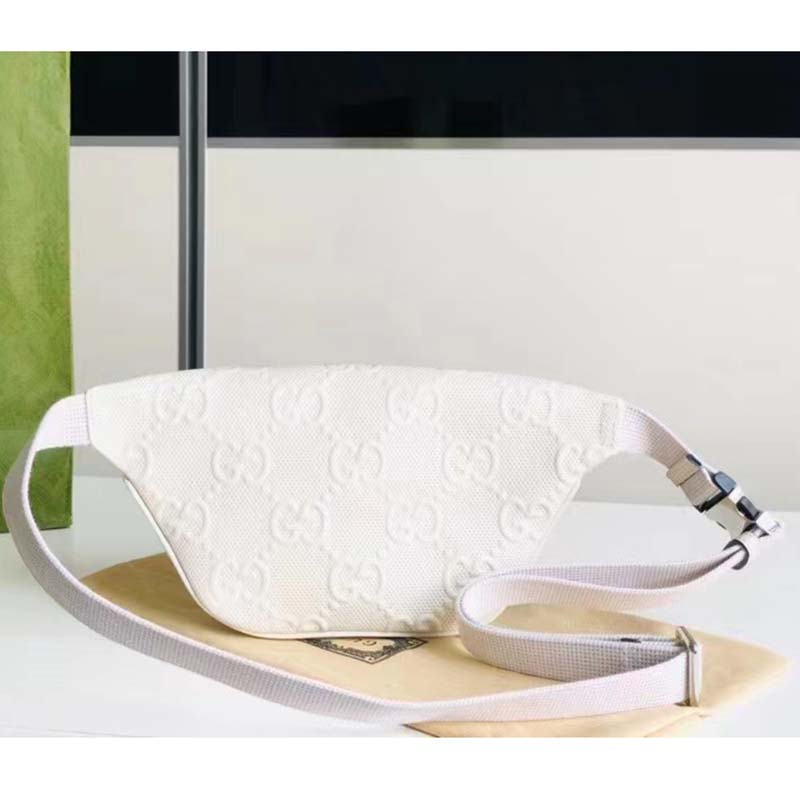 Gucci Unisex GG Embossed Belt Bag White Tonal Leather
