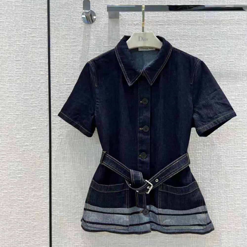 Dior Women Denim Couture Short-Sleeved Belted Jacket