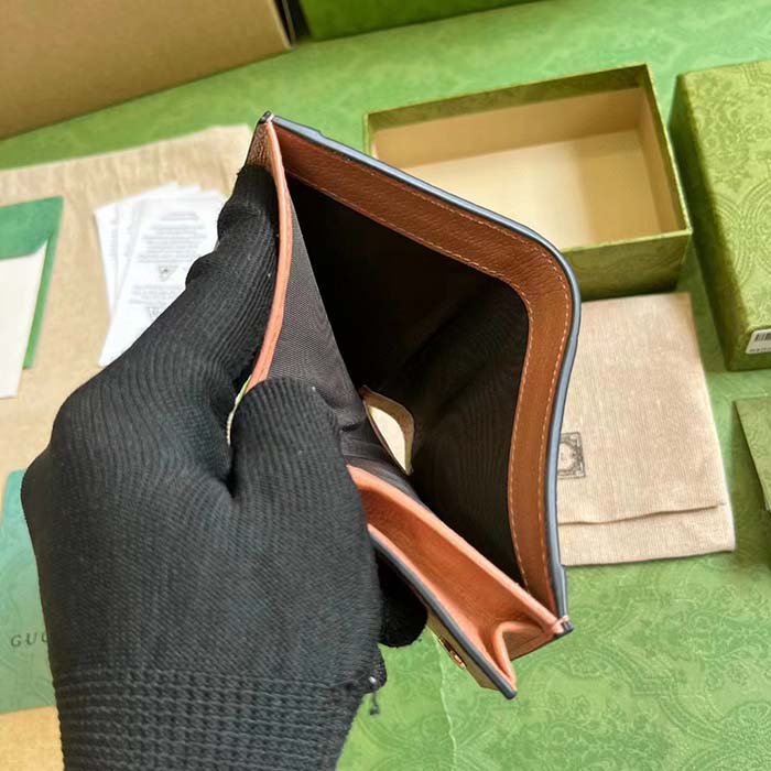 Gucci Unisex Ophidia GG Card Case Wallet Pink Canvas Leather Moiré Lining Double G