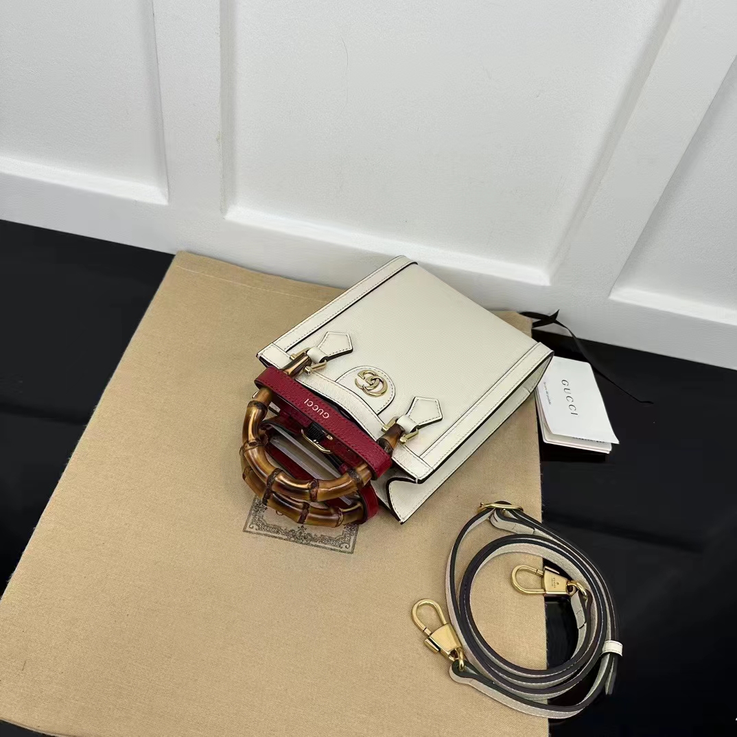 Gucci GG Women Gucci Diana Mini Tote Bag Double G White Leather