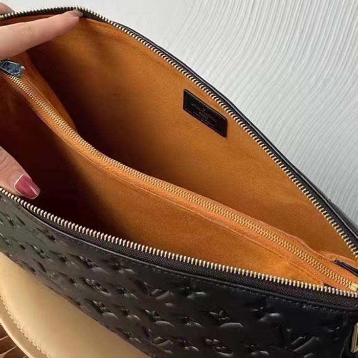 Louis Vuitton LV Women Coussin MM Handbag Black Monogram Embossed Puffy Lambskin