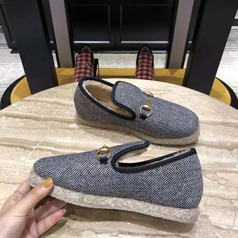 Gucci Unisex GG Herringbone Loafer in Blue and White Herringbone