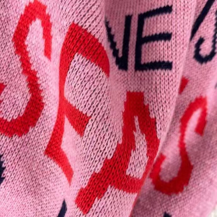 Gucci Women Les Pommes Cotton Heart Sweater White Hearts Knit Cotton Jacquard V-Neck