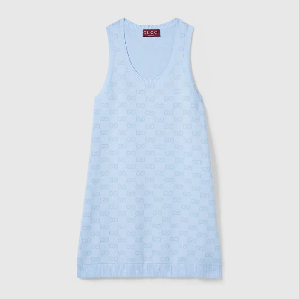 Gucci Women GG Cotton Jacquard Mini Dress-Light Blue 786403XKEPI