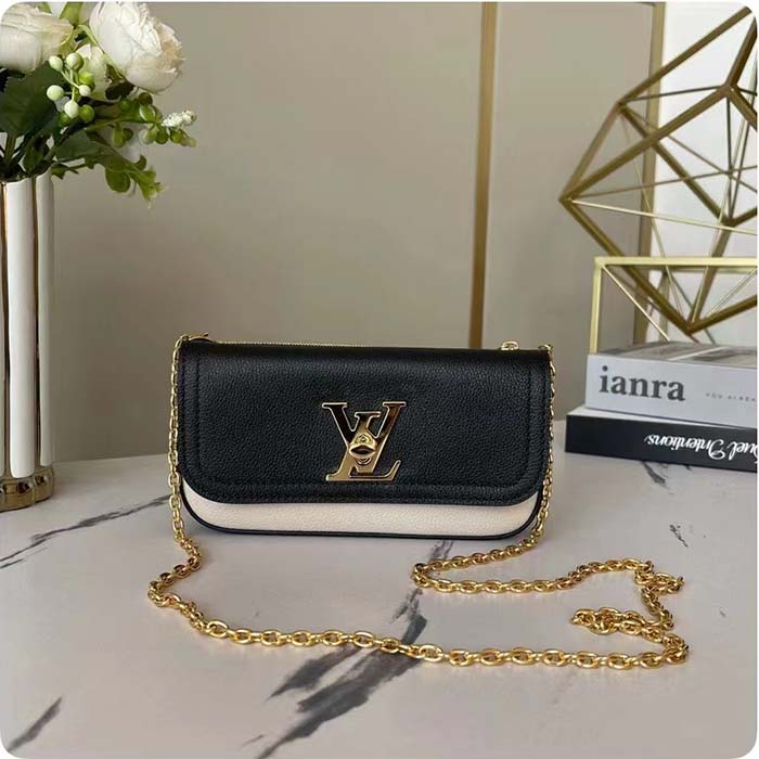 Louis Vuitton LV Women Lockme Tender Pochette Black Cream Grained Calf Leather
