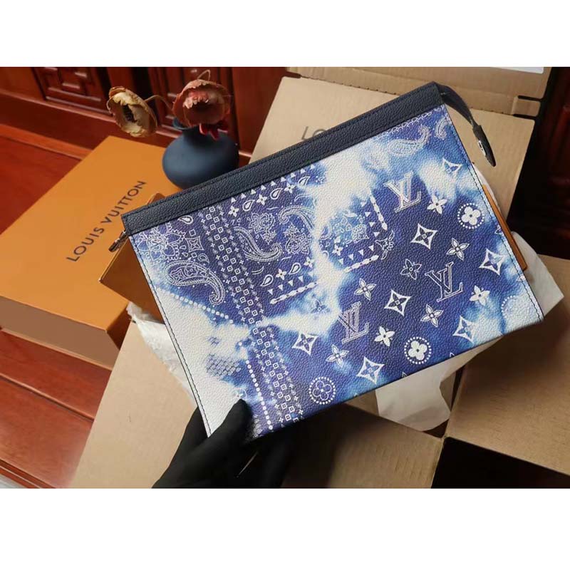 Louis Vuitton LV Unisex Pochette Voyage MM Blue Cowhide Leather