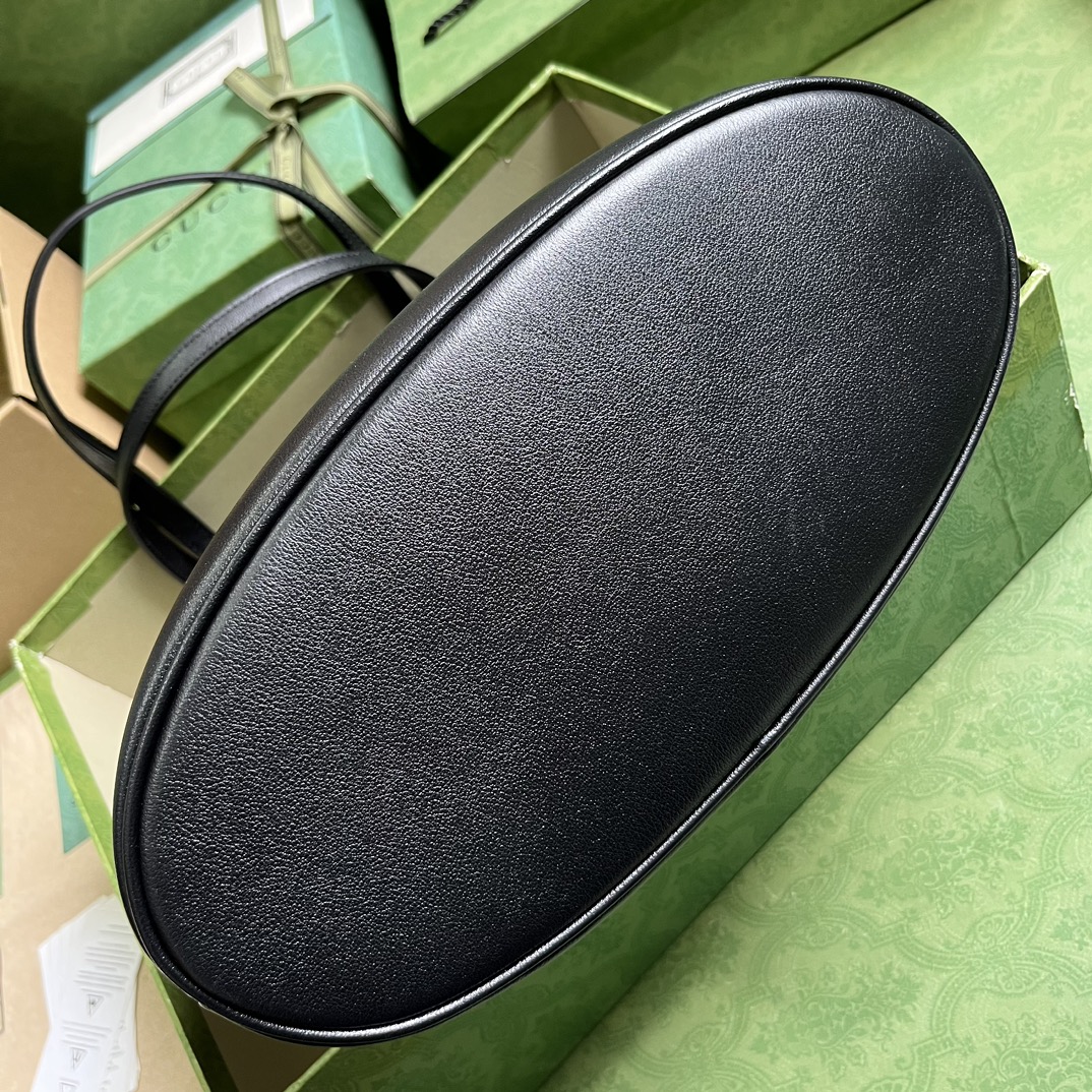 Gucci Women Diana Medium Tote Bag Double G Black Leather Bamboo Handles