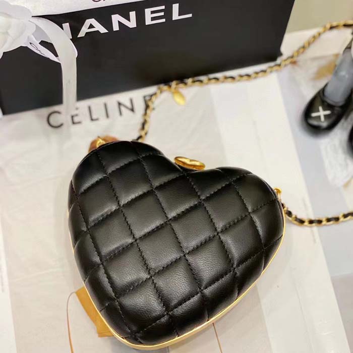 Chanel Women CC Heart Minaudiere Lambskin Gold-Tone Metal Black
