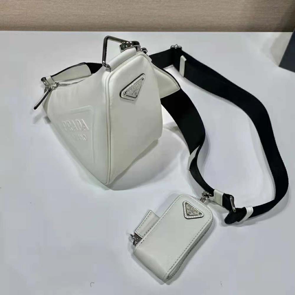 Prada Women Leather Triangle Shoulder Bag-White