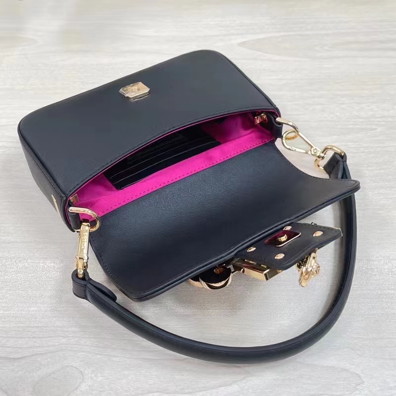 Fendi Women FF Brooch Mini Baguette Fendace Black Leather Bag