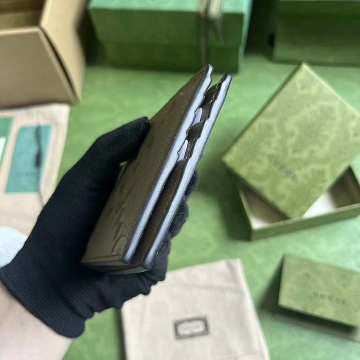 Gucci Unisex Jumbo GG Wallet Taupe Leather Moiré Lining