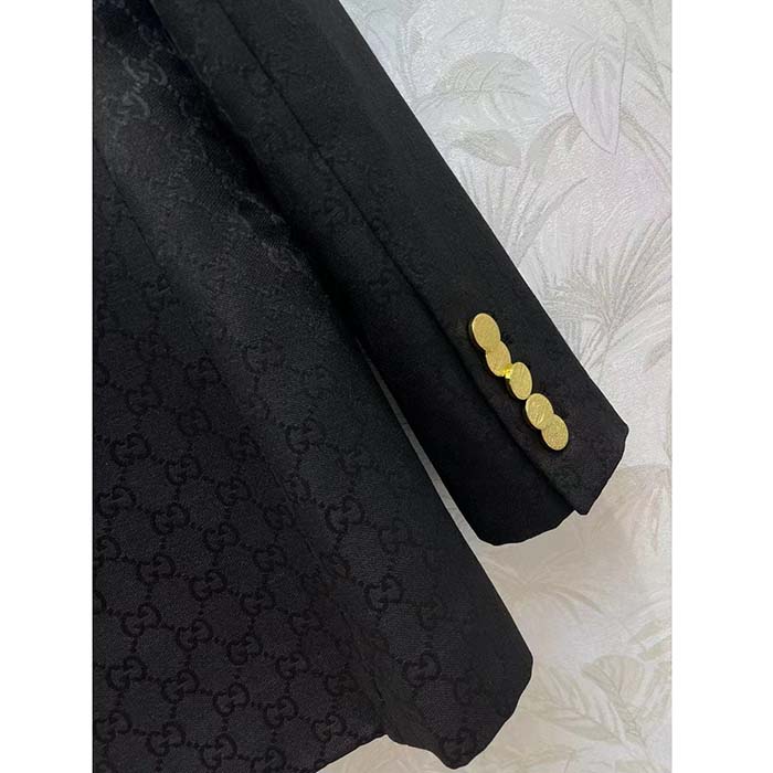 Gucci Women Light GG Canvas Single-Breasted Jacket Peak Lapel Flap Pockets