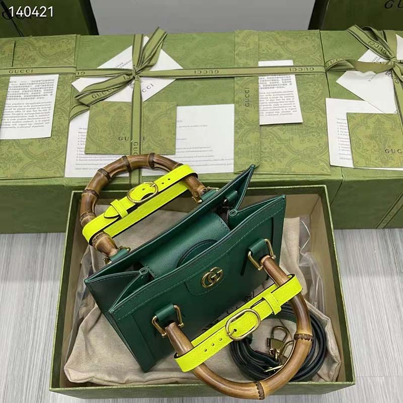 Gucci GG Women Gucci Diana Mini Tote Bag Double G Green Leather