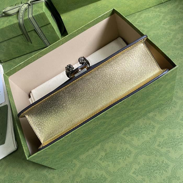 Gucci Women Dionysus Small Shoulder Bag Gold Lamé Leather Tiger Head