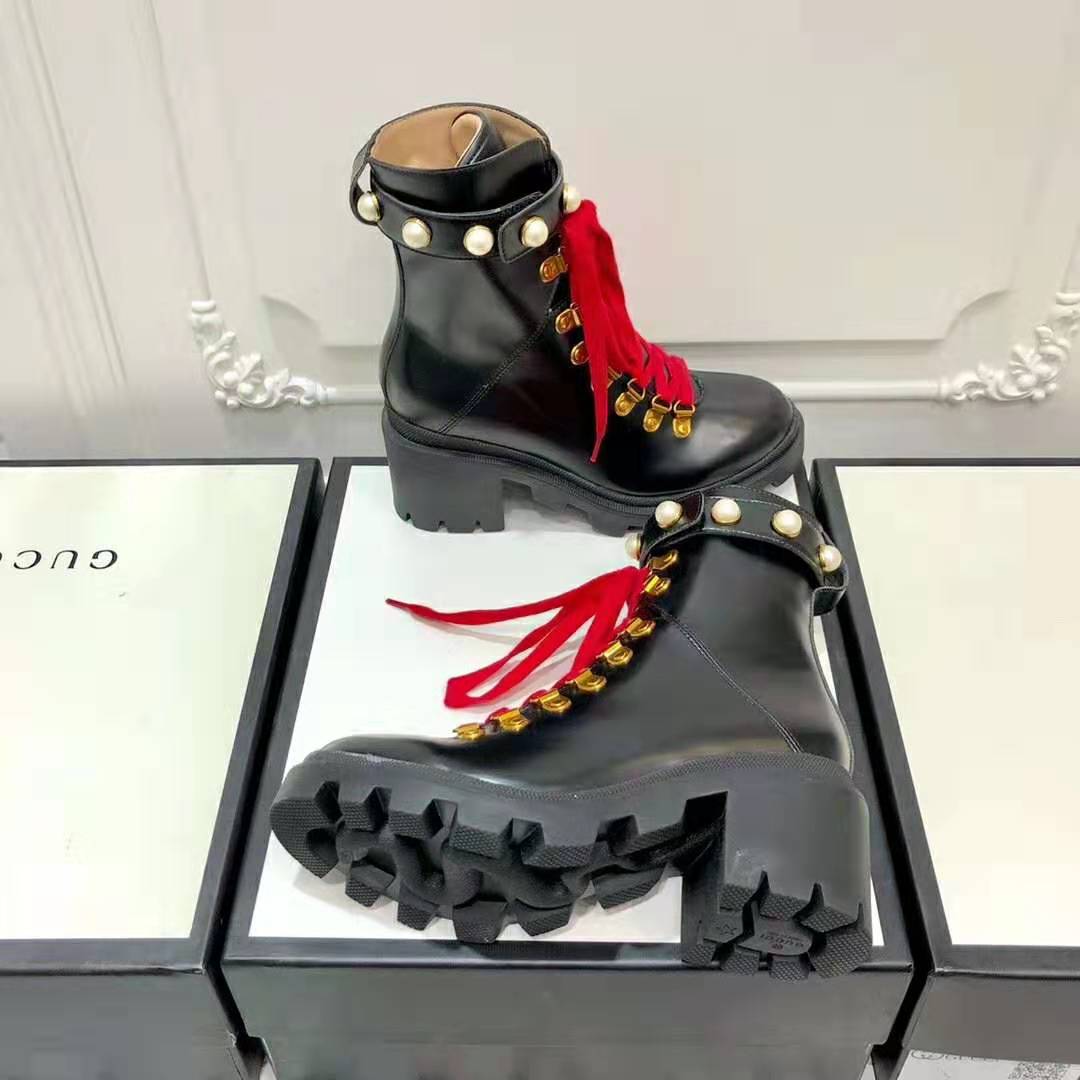 Gucci Women Gucci Leather Ankle Boot in Black Shiny Leather 7.6 cm