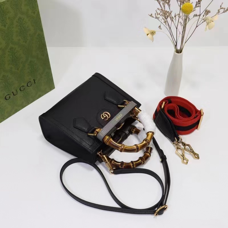 Gucci GG Women Diana Mini Tote Bag Black Leather Double G