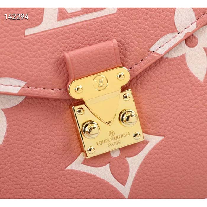 Louis Vuitton LV Women Pochette Métis Handbag Trianon Pink Cream Embossed Grained Cowhide