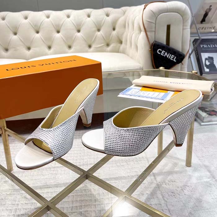 Louis Vuitton LV Women Super Mule Silver Strass Leather Outsole 10 CM Heel