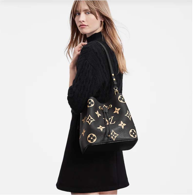 Louis Vuitton LV Women NéoNoé MM Bucket Bag Black Embossed Grained Cowhide Leather