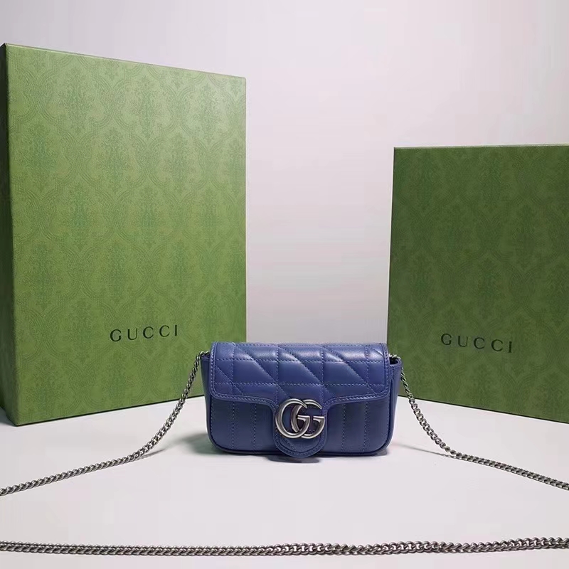 Gucci Women GG Marmont Matelassé Mini Bag Blue Matelassé Leather Double G