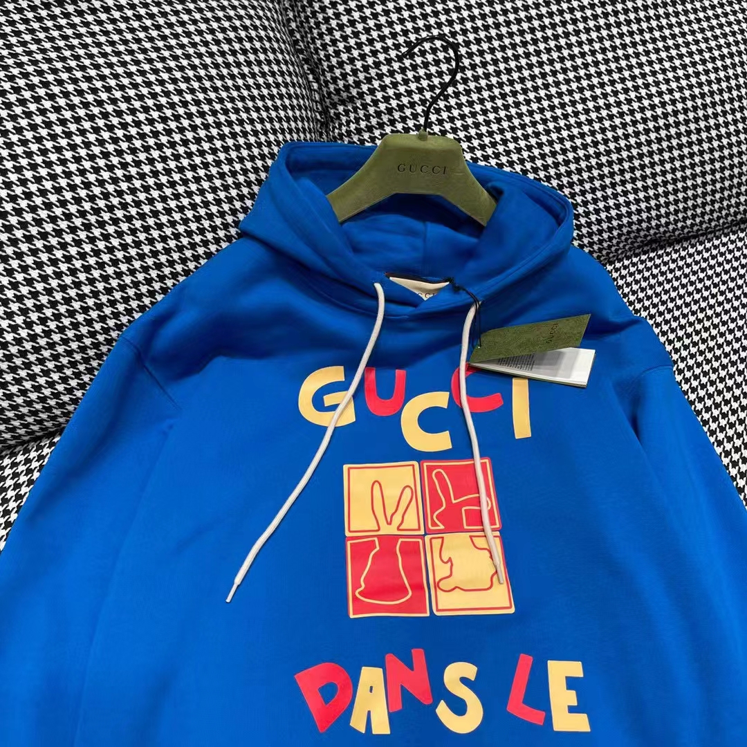 Gucci Men GG Cotton Jersey Sweatshirt Turquoise Felted Cotton Jersey Long Sleeves