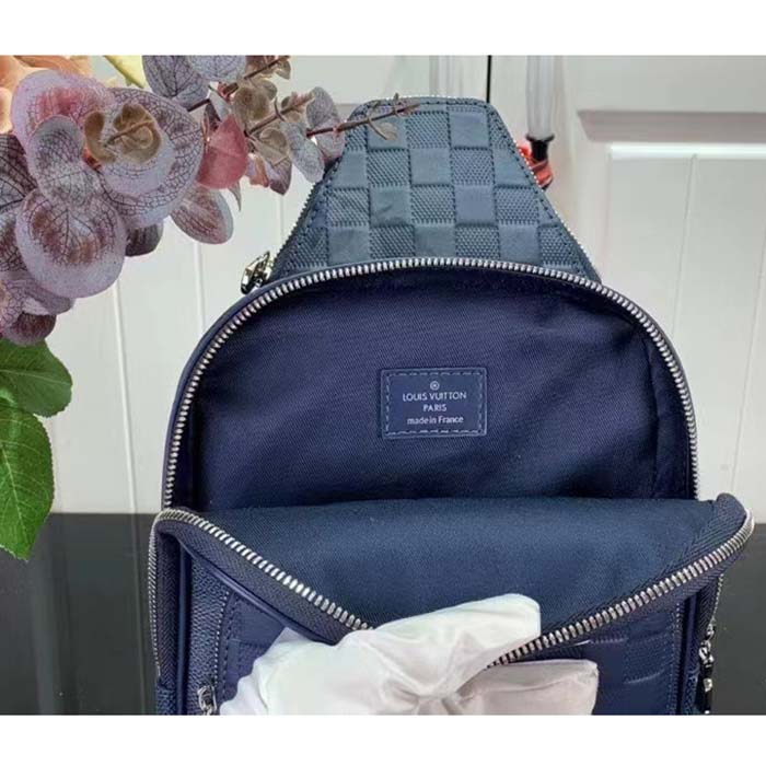 Louis Vuitton LV Unisex Avenue Slingbag Blue Sapphire Damier Infini Cowhide Leather Graphite Coated Canvas