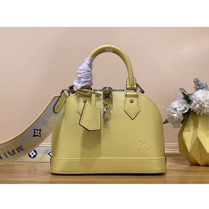 Louis Vuitton LV Women Alma BB Handbag Jaune Plume Yellow Epi Grained Cowhide Leather