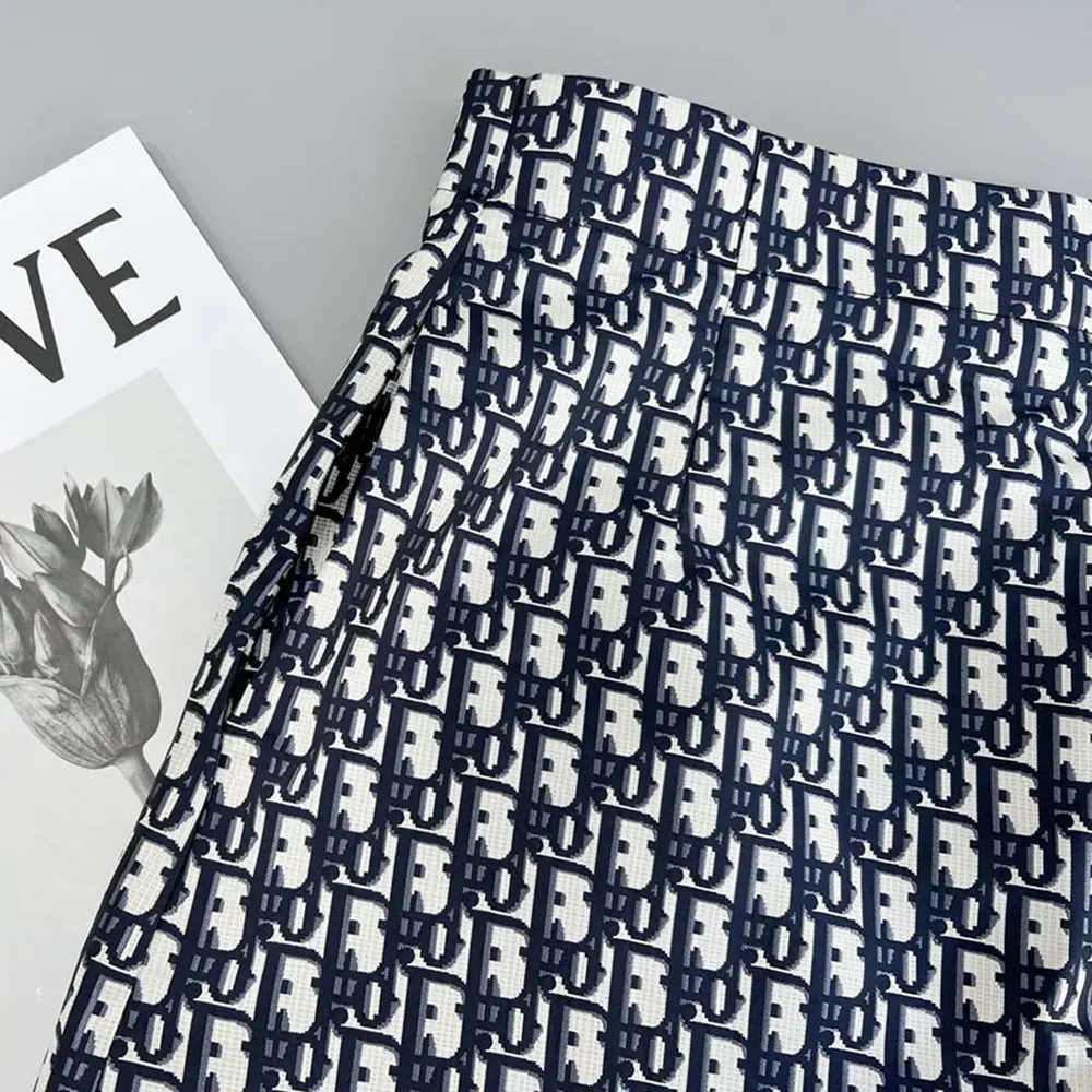 Dior Women Skort Blue Jacquard Technical Taffeta with Dior Oblique Motif