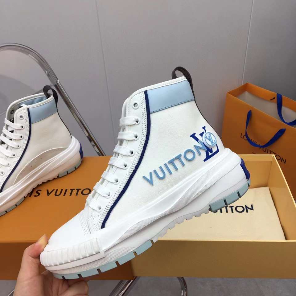 Louis Vuitton Unisex LV Squad Sneaker Boot Blue Canvas Rubber Outsole Circle