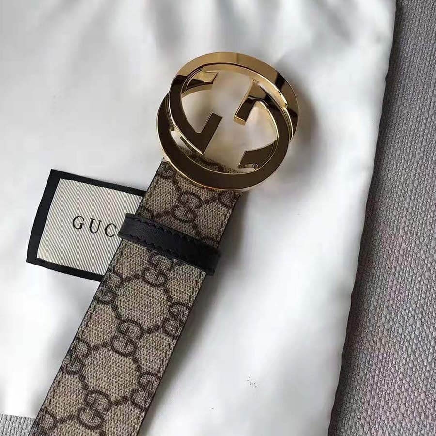 Gucci Unisex GG Supreme Belt with G Buckle in Beige/Ebony GG Supreme Canvas