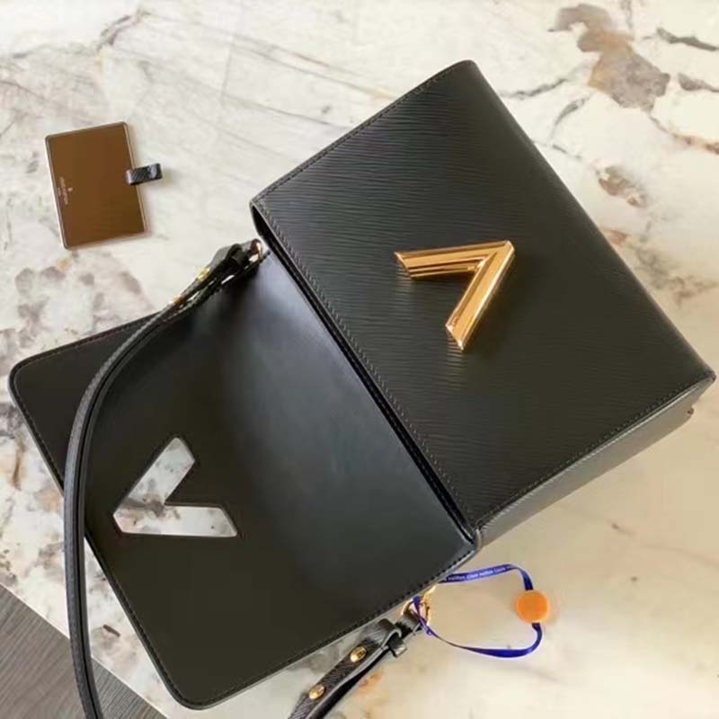 Louis Vuitton LV Women Twist MM Handbag Black Epi Grained Leather