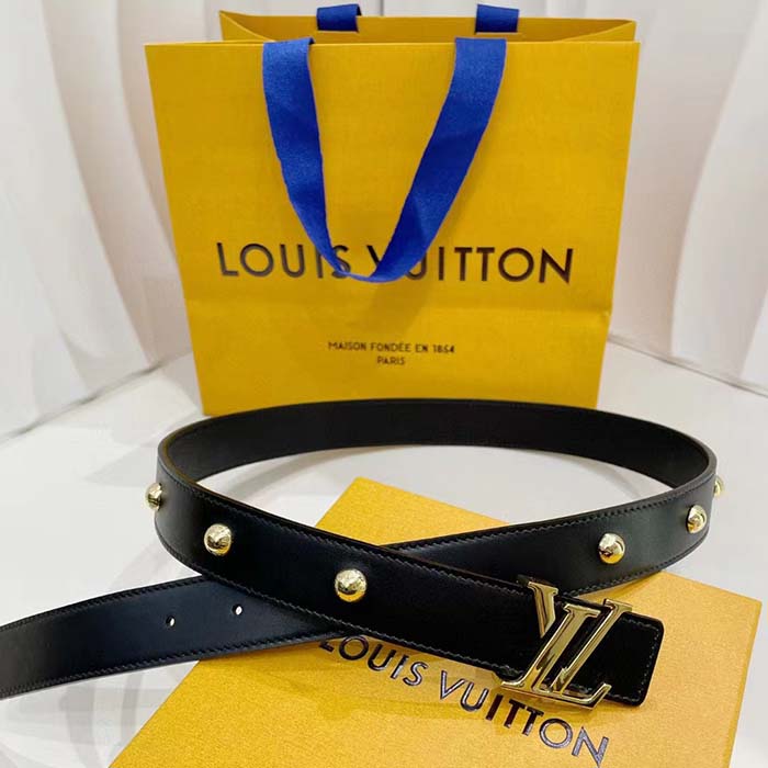 Louis Vuitton Unisex LV Initiales Studs 30mm Reversible Belt Black Leather Metal Studs