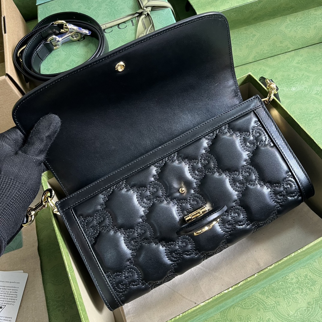 Gucci Women GG Matelassé Small Bag Black Double G