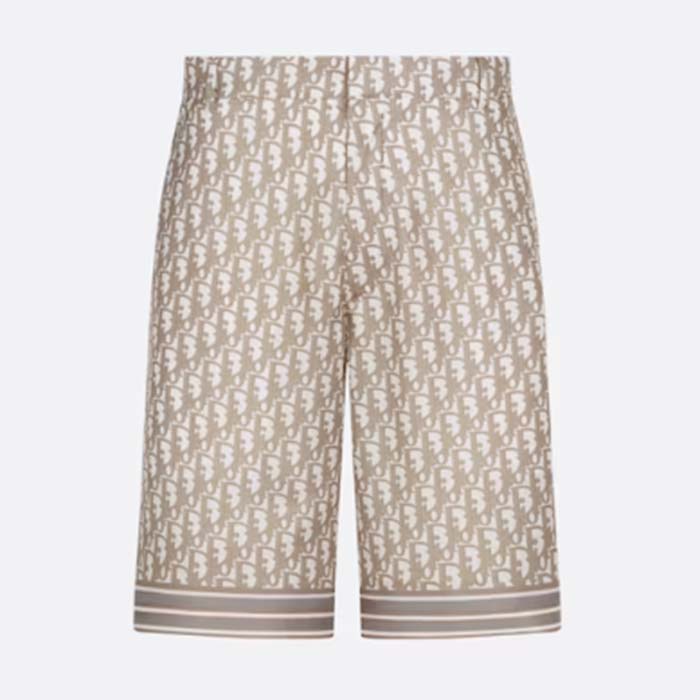 Dior Men CD Dior Oblique Bermuda Shorts Beige Silk Twill