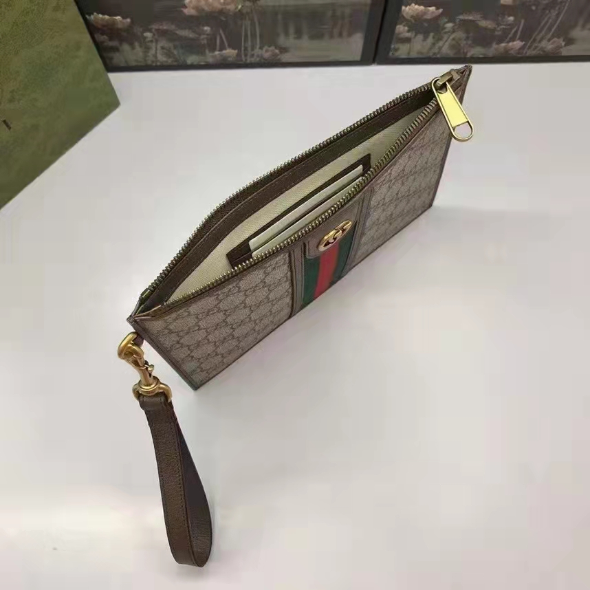 Gucci Unisex Ophidia Pouch Web Beige Ebony GG Supreme Canvas Double G