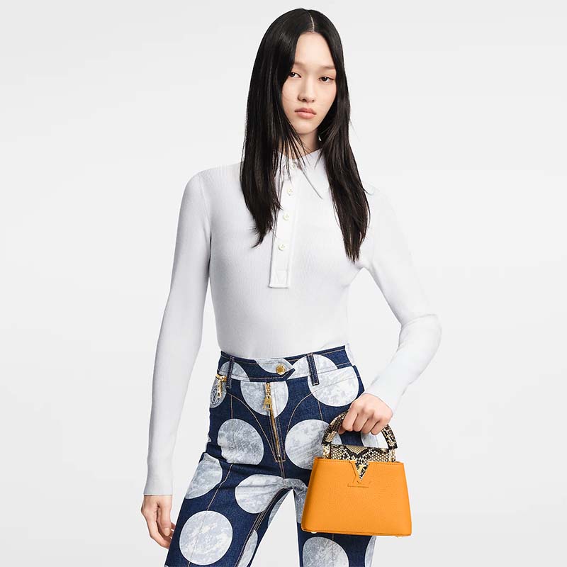 Louis Vuitton LV Women Capucines Mini Handbag Golden Yellow Taurillon Python Leather