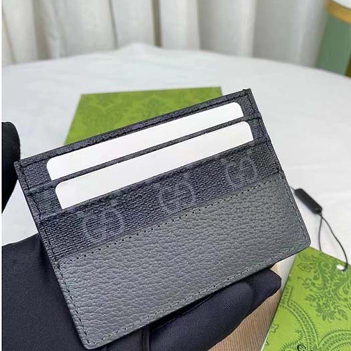 Gucci Unisex Card Case Cut-Out Interlocking G Black Grey GG Supreme Canvas