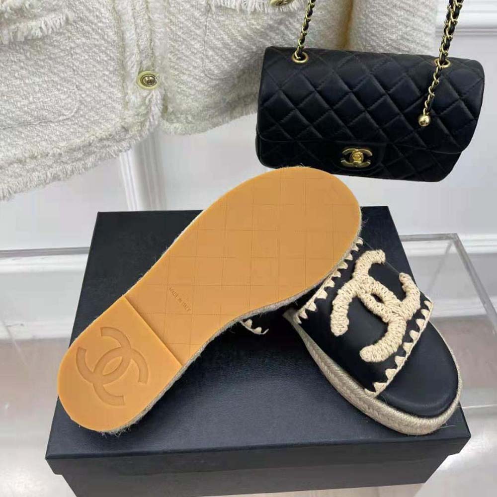 Chanel Women Mules Lambskin Beige & Black