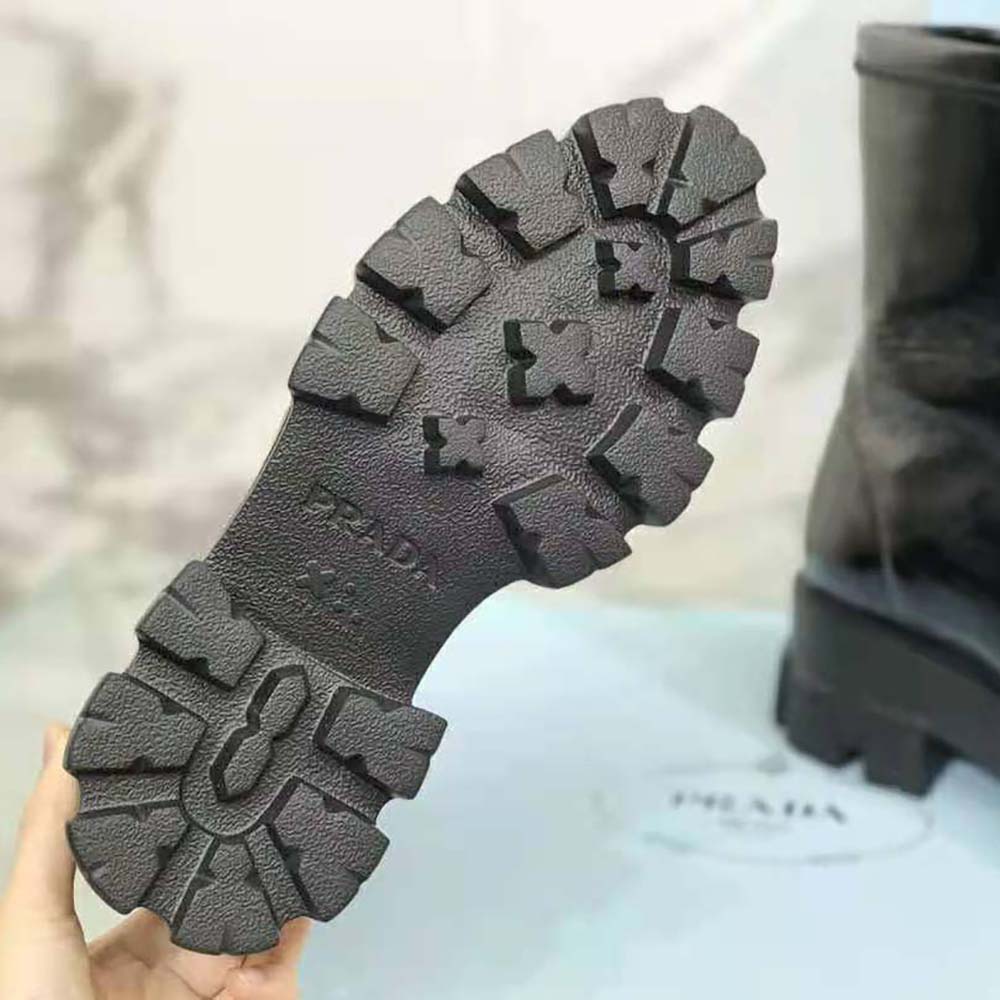 Prada Women Monolith Pointy Technical Patent Leather Booties