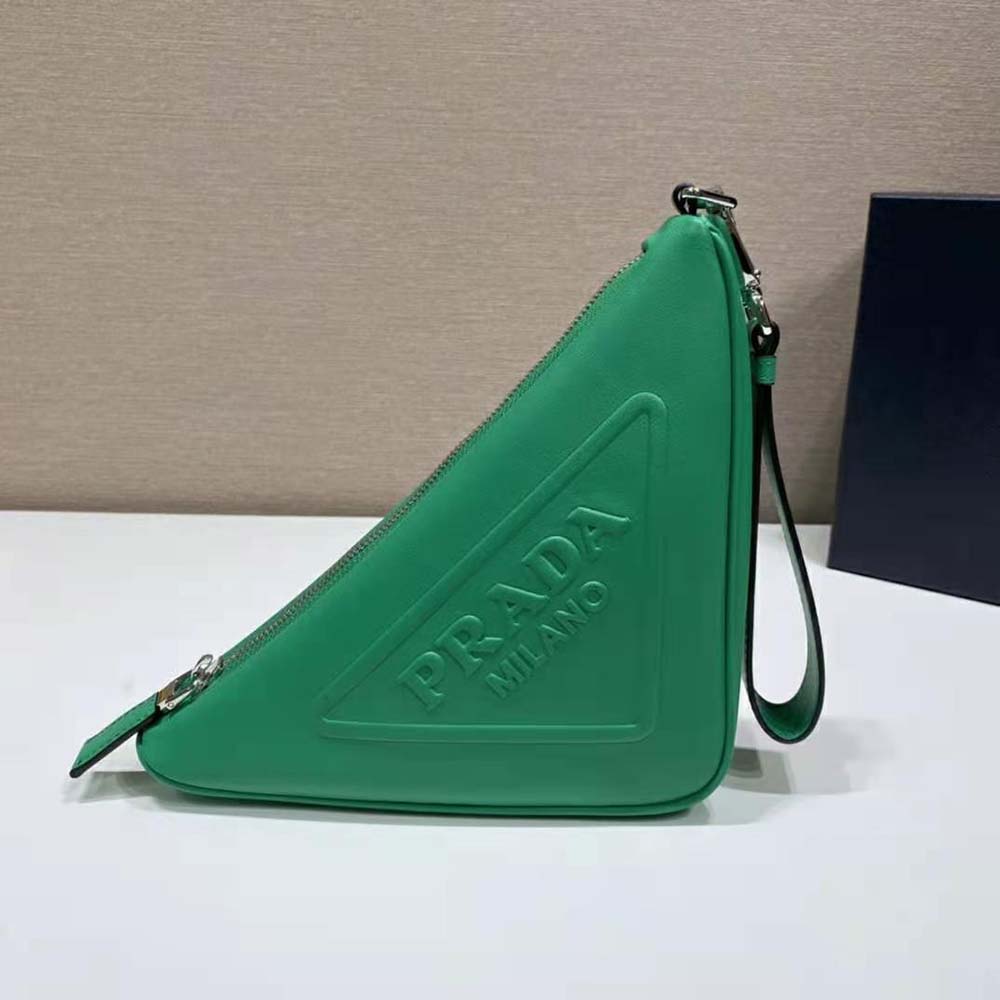 Prada Women Leather Triangle Leather Pouch-Green