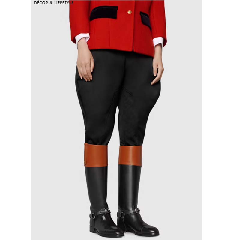 Gucci GG Women Knee-High Boot Harness Black Brown Leather Interlocking G