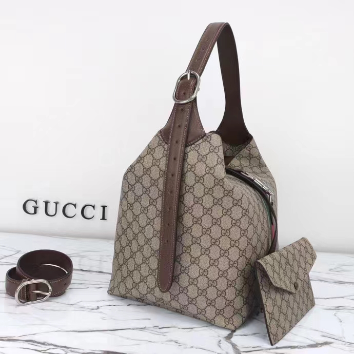 Gucci Unisex GG Jackie 1961 Small Shoulder Bag Beige Ebony GG Supreme