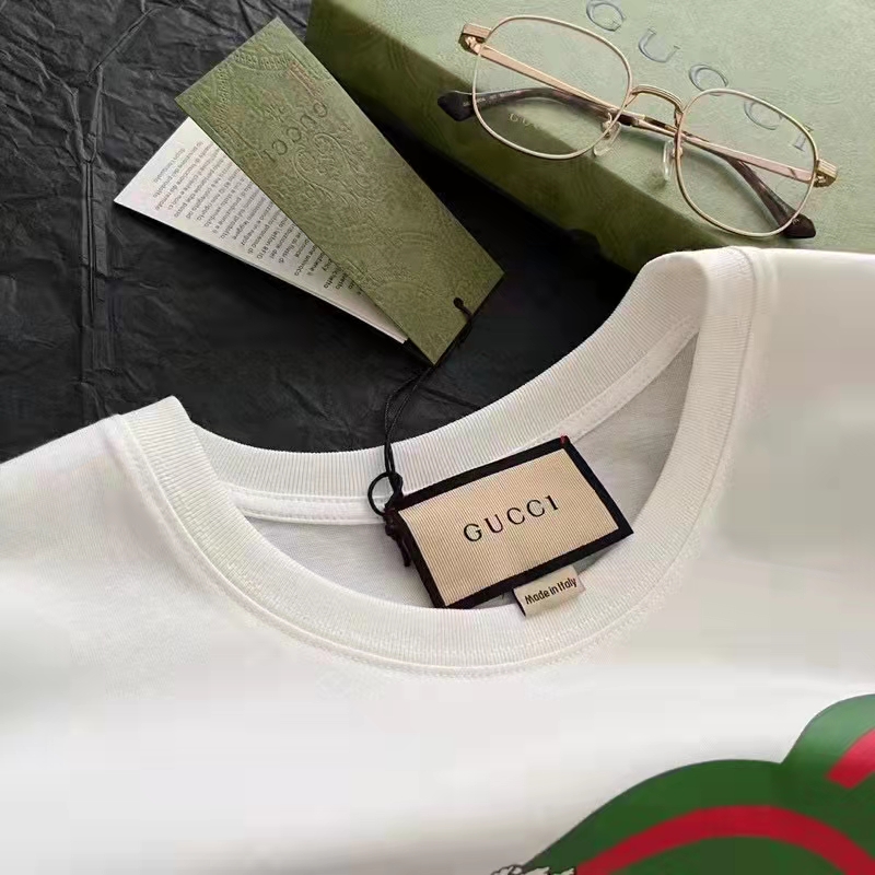 Gucci GG Men Tiger Flower Interlocking G T-Shirt Off-White Cotton Jersey Crewneck Oversize Fit