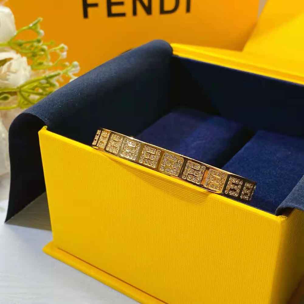 Fendi Women Stiff Narrow-Band FF Bracelet Gold-Colored