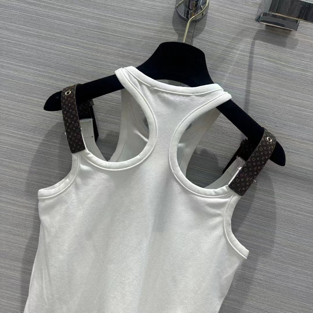 Louis Vuitton Women LV Eyelet Tab Tank Top White Cotton 1AFKP5