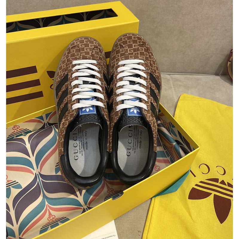 Gucci Unisex Adidas x Gucci Gazelle Sneaker Brown Black Square G Suede Leather Low Heel