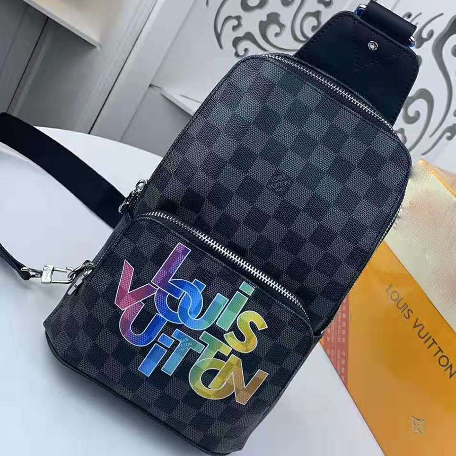 Louis Vuitton LV Men Avenue Sling Bag in Damier Graphite Canvas-Grey